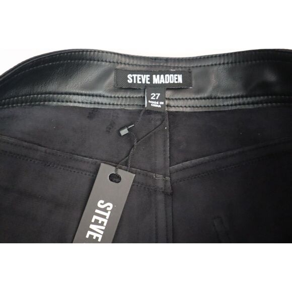 Steve Madden Women Sz 27 Black PU Leather Loren Mid-Rise Straight Leg Pants - Picture 4 of 11